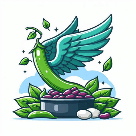 Coffee bean with wings, vector illustration in cartoon style.のイラスト素材