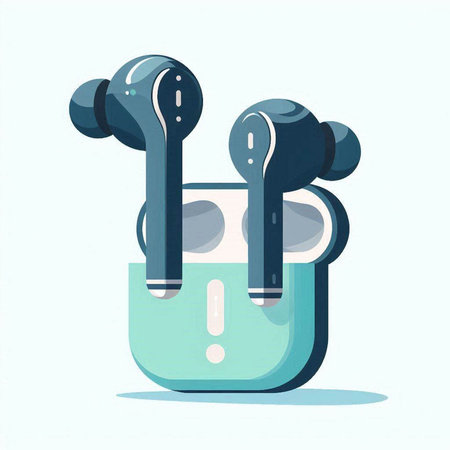 Earphones in a blue case on a white background. Vector illustrationのイラスト素材