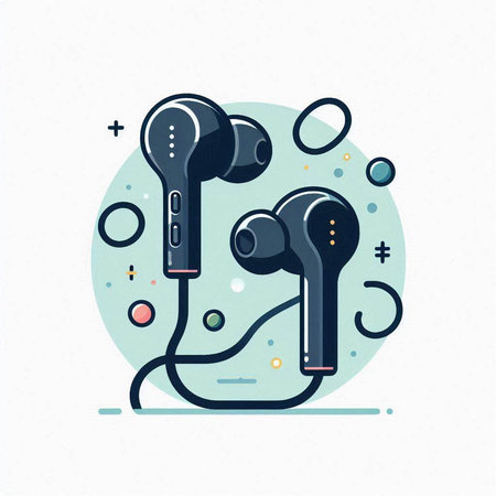 Modern flat design vector illustration concept of wireless headphones for listening to music, podcast, online radio.のイラスト素材