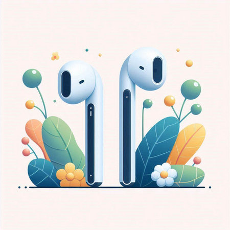 Modern music player. Music player with headphones and flowers. Vector illustration.のイラスト素材