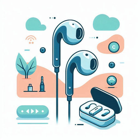 Earphones and earphones in flat style. Modern vector illustration.のイラスト素材
