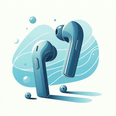 Vector illustration of headphones on the background of water and blue sky.のイラスト素材
