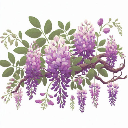 Purple wisteria flowers isolated on white background. Watercolor illustration.のイラスト素材