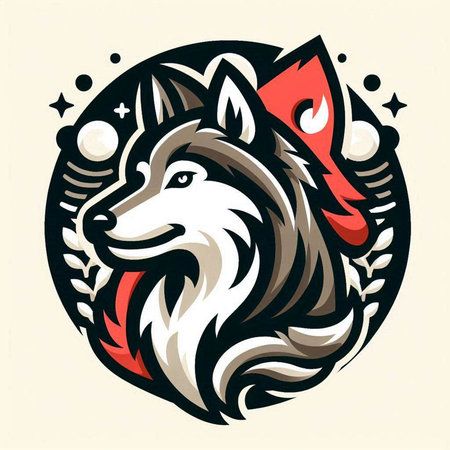 Vector illustration of wolf head with firecracker in the center.のイラスト素材