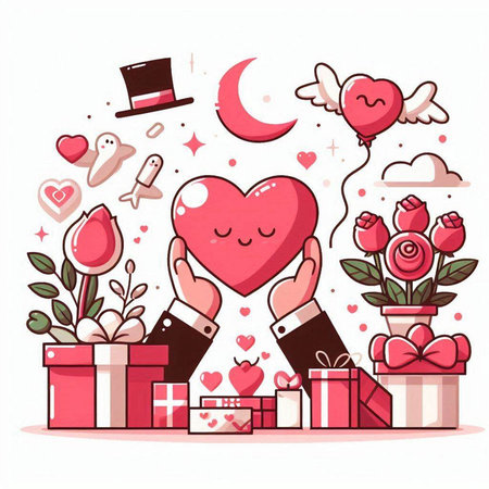 Valentines day greeting card. Cute cartoon vector illustration.のイラスト素材