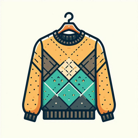 Vector illustration of knitted sweater with geometric pattern on hanger.のイラスト素材