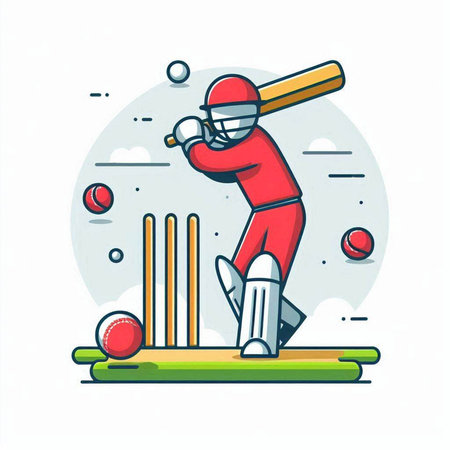 Cricket player batsman playing a game of cricket. Vector illustration.のイラスト素材