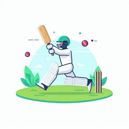 Cricket player in action with bat and ball. Vector illustrationのイラスト素材