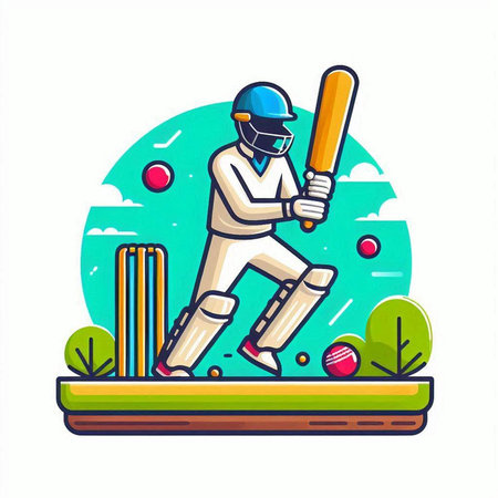 Cricket player with bat and ball. Cartoon vector illustration.のイラスト素材