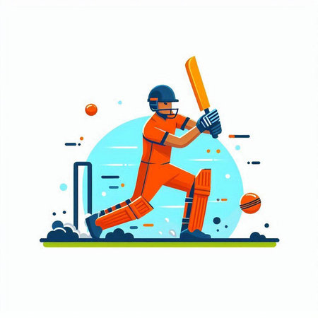 Cricket player in action. Vector illustration in flat style.のイラスト素材