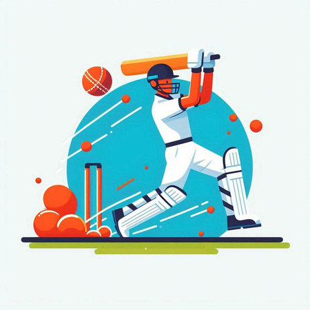 Cricket player batsman in action. Vector illustration. Flat style.のイラスト素材