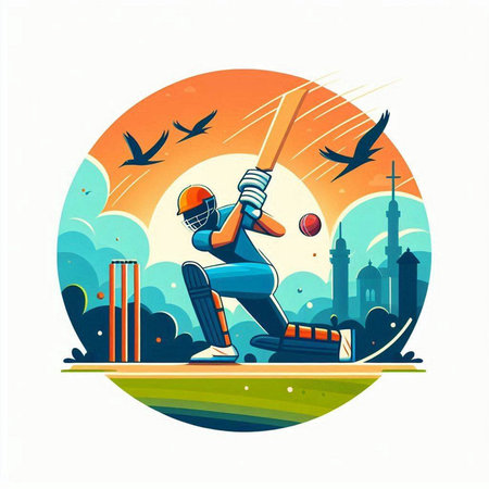 Cricket banner with batsman playing cricket game. Vector illustration.のイラスト素材