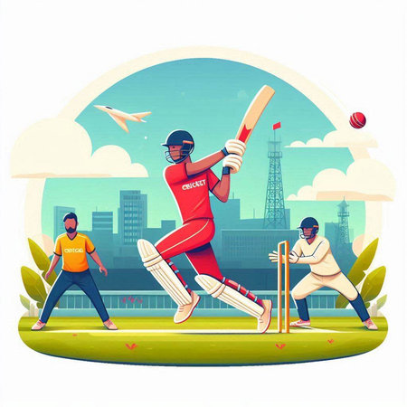 Cricket players in action. Batsman playing cricket. Vector illustrationのイラスト素材