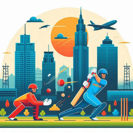 Cricket player batsman in action. Flat style vector illustration.のイラスト素材