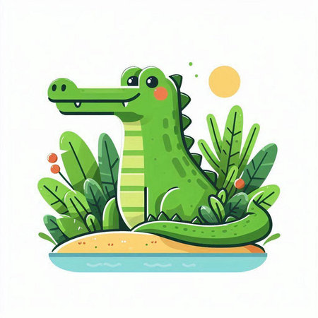 Cute crocodile in the jungle. Vector illustration in cartoon style.のイラスト素材