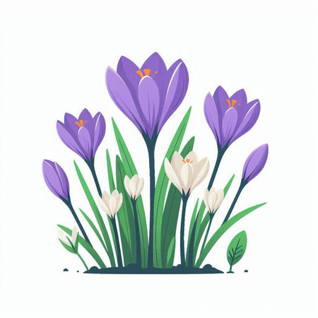 Vector illustration of crocuses in the garden. Spring flowers.のイラスト素材