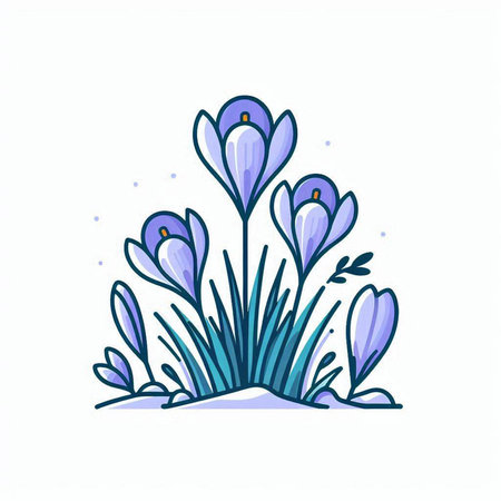 Crocuses in the garden. Spring flowers. Vector illustration.のイラスト素材