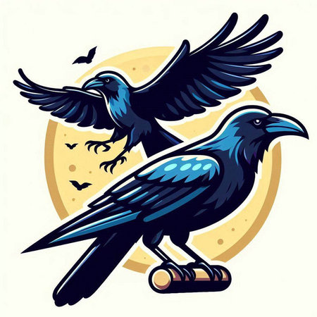 Vector illustration of a crow flying on the moon. Tattoo design.のイラスト素材