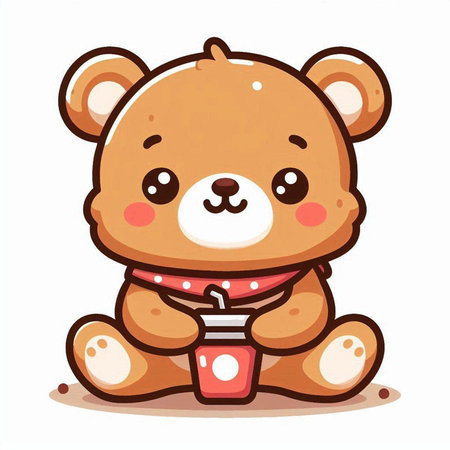 Cute teddy bear sitting on white background. Vector illustration.のイラスト素材