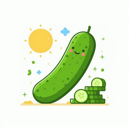 Cucumber and coins. Cute cartoon character. Vector illustration.のイラスト素材