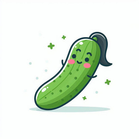 Cute cartoon cucumber. Vector illustration isolated on white background.のイラスト素材