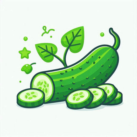 Cucumber icon. Vector illustration of cucumber with leaves.のイラスト素材
