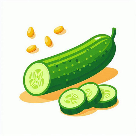 Cucumber and slices isolated on white background. Vector illustration.のイラスト素材