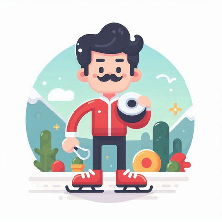 Man with dumbbells on skates. Flat vector illustration.のイラスト素材