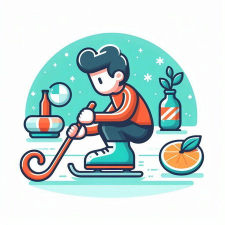Boy playing ice hockey. Winter sport. Vector illustration in cartoon styleのイラスト素材