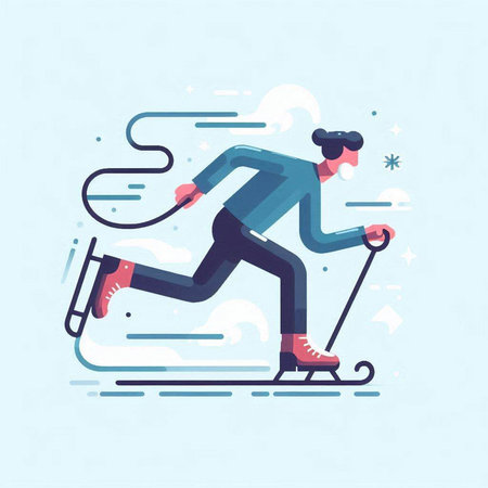 Winter sport flat vector illustration. Man skating on skis, snowboarding.のイラスト素材