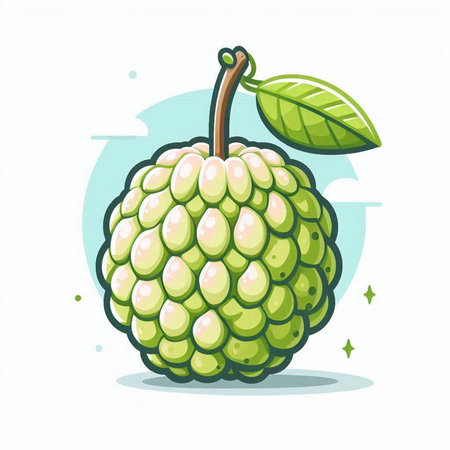 Custard apple isolated on white background. Vector illustration in cartoon style.のイラスト素材