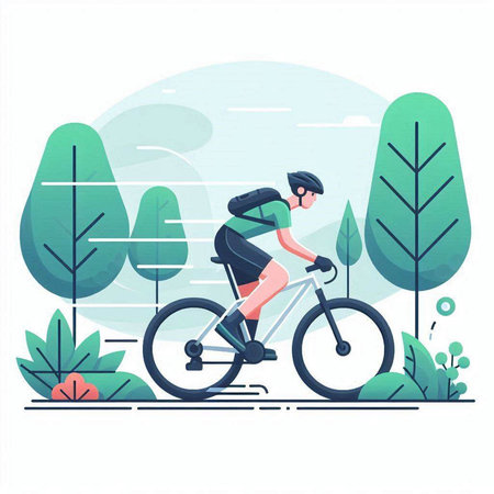 Cyclist riding bicycle in the park. Flat style vector illustration.のイラスト素材