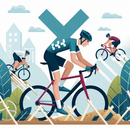 Cyclists in the park. Vector illustration in flat style.のイラスト素材