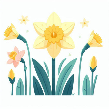 Daffodils, narcissus flowers. Spring flowers. Vector illustrationのイラスト素材