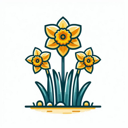 Daffodils. Vector illustration. Isolated on white background.のイラスト素材