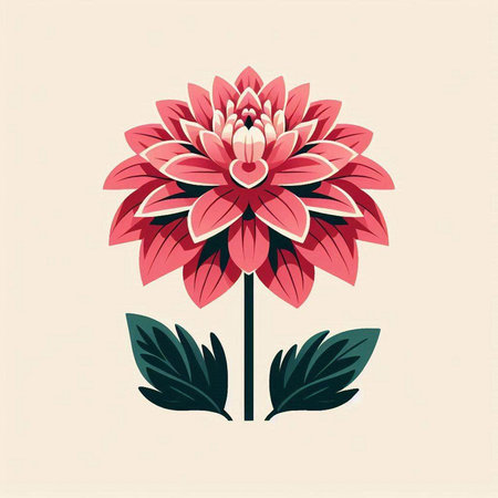 Red dahlia flower on a light background. Vector illustration.のイラスト素材