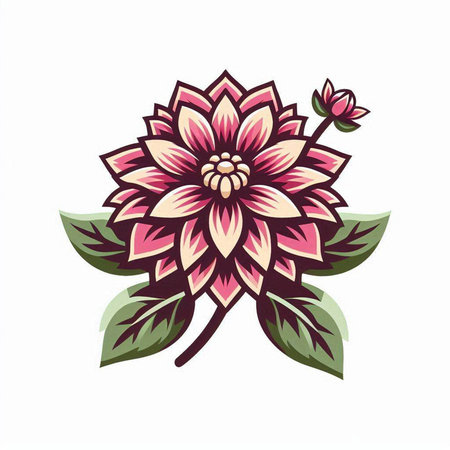Dahlia flower with leaves isolated on white background. Vector illustration.のイラスト素材