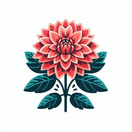 Beautiful red dahlia flower isolated on white background. Vector illustration.のイラスト素材