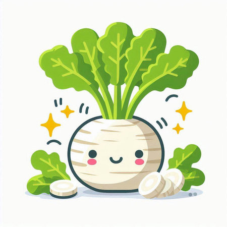 Cute kawaii turnip vegetable character. Vector illustration.のイラスト素材