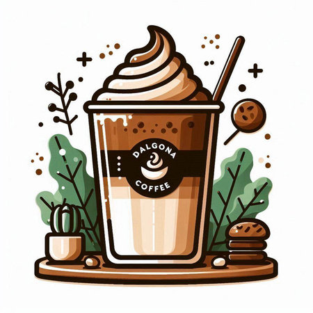 Coffee cup with whipped cream. Vector illustration in doodle style.のイラスト素材