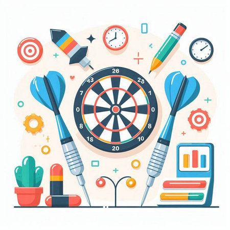 Dartboard, darts, pencilsers and other tools. Vector illustrationのイラスト素材