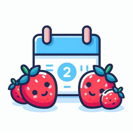 Strawberry and calendar. Cute cartoon style vector illustration.のイラスト素材