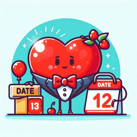 Valentine's day vector illustration with cute red heart character in a bowtie.のイラスト素材