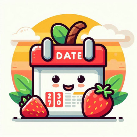 Calendar with strawberry. Vector flat cartoon character illustration icon design.のイラスト素材