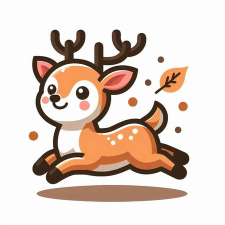 Cute cartoon deer running on a white background. Vector illustration.のイラスト素材