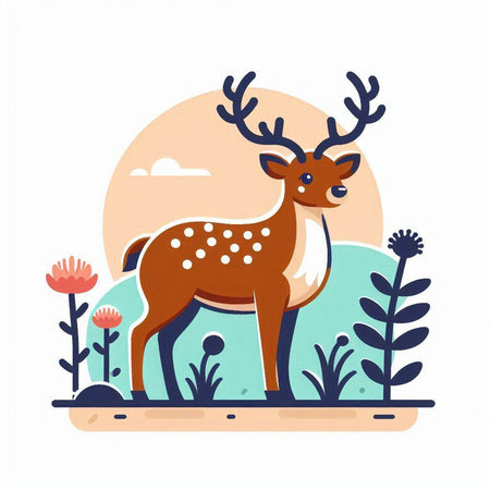 Deer in the forest. Vector illustration in flat cartoon style.のイラスト素材