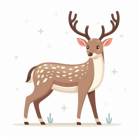 Cute cartoon deer with big antlers. Vector illustration on white background.のイラスト素材