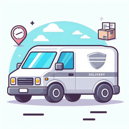 Delivery van. Vector illustration in flat style. Delivery service concept.のイラスト素材