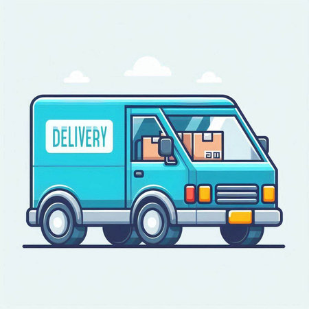 delivery van with cardboard boxes, vector illustration in flat cartoon styleのイラスト素材