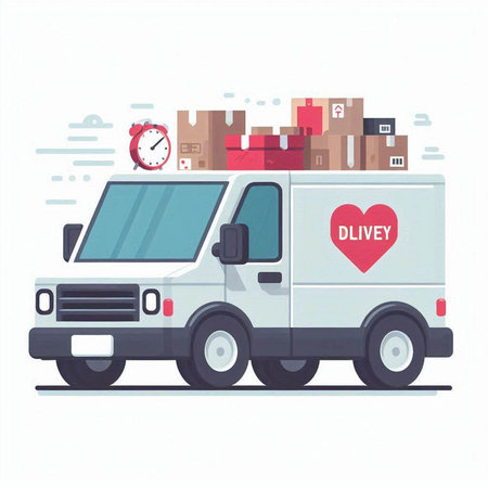 Delivery van with boxes. Delivery service. Vector illustration in flat styleのイラスト素材